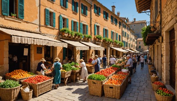 Marchés provençaux colorés et patrimoine de caractère